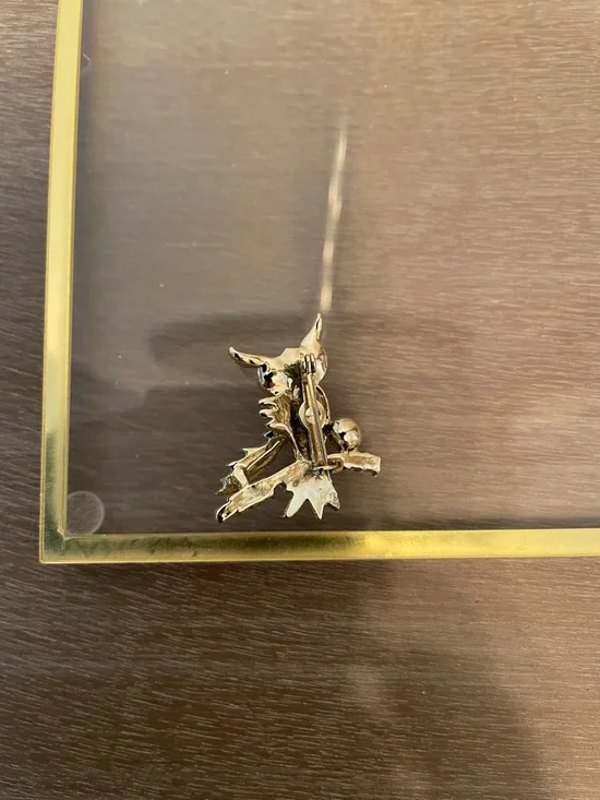 Artisan Gold Owl Brooch with Pink and Green Stones - Picture 3 of 7